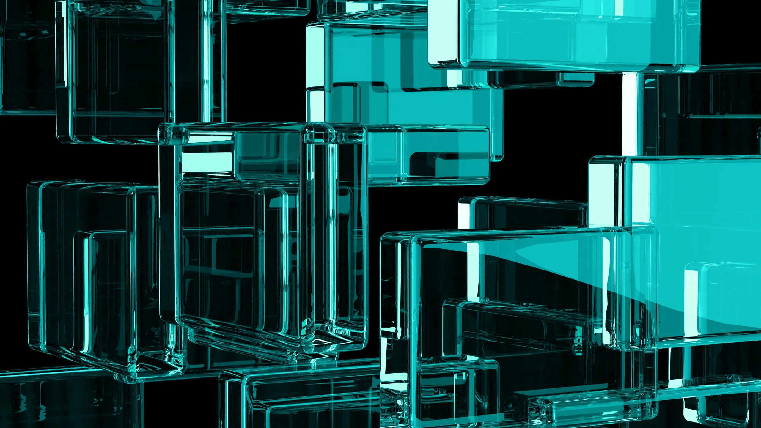 Abstract render of translucent teal blocks