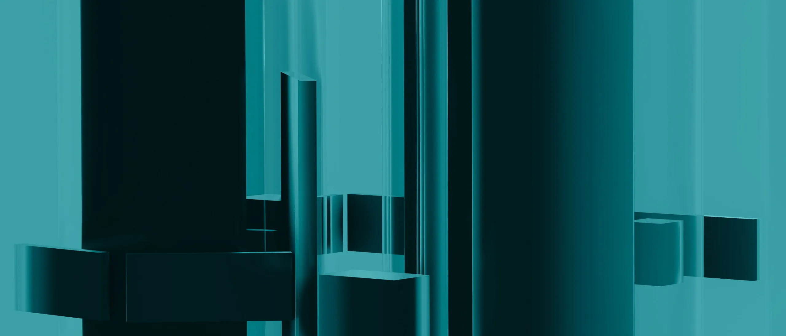 An abstract render of interlocking teal blocks